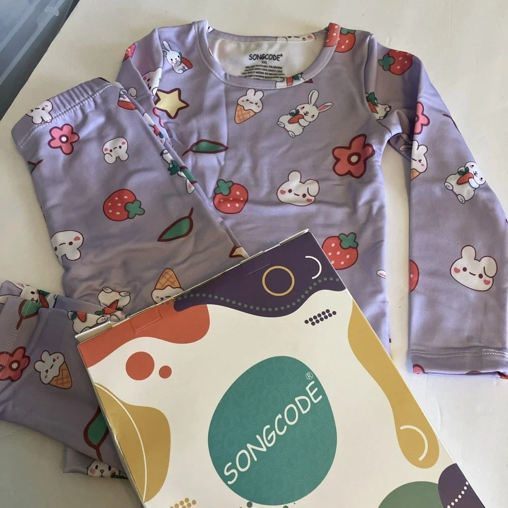 Songcode Girls Pajama Set Lavender With Bunnies Strawberries Size XXS C262